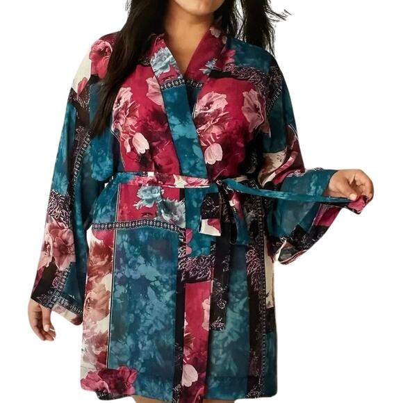 CACIQUE‎ Robe Womens Size 18/20 Multicolored Lucille Patchwork Chiffon Kimono - Picture 1 of 6